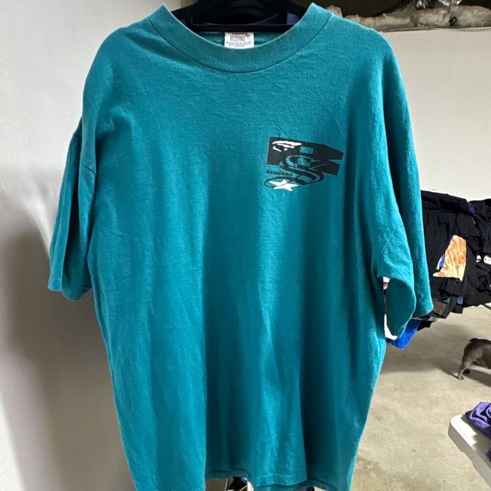Redsand Graphic Tee Teal Short Sleeve XL Regular Made in USA Copyright 1992
